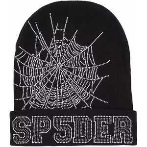 Black Crystal Spider Web Beanie - SP5DER